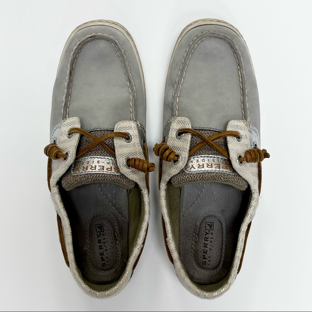 Women’s Grey Leather Sperry Top-Sider Boat Shoe, Size 7